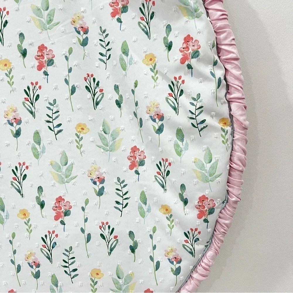 Meadow Dreams Baby Playmat with Border Round White/Pink Amelia Floral 36